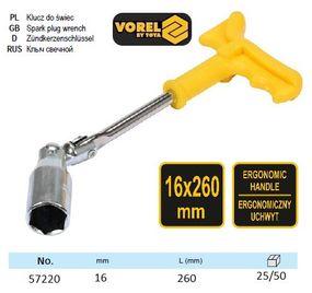 Ключ свечной Польша шарнир М16 l=260 мм VOREL-57220
