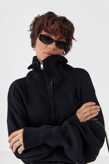 В'язаний жіночий кардиган на блискавці - чорний цвет, ONE SIZE (є розміри) | Зображення 1