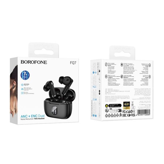 Бездротові навушники BOROFONE FQ7 Treasure wireless ANC+ENC noise reduction BT headset Black | Зображення 1