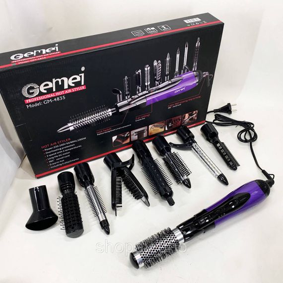 Фен гребінець для укладання волосся Gemei GM-4835 10 в 1, Мультистайлер з насадками MN-33 | Зображення 6
