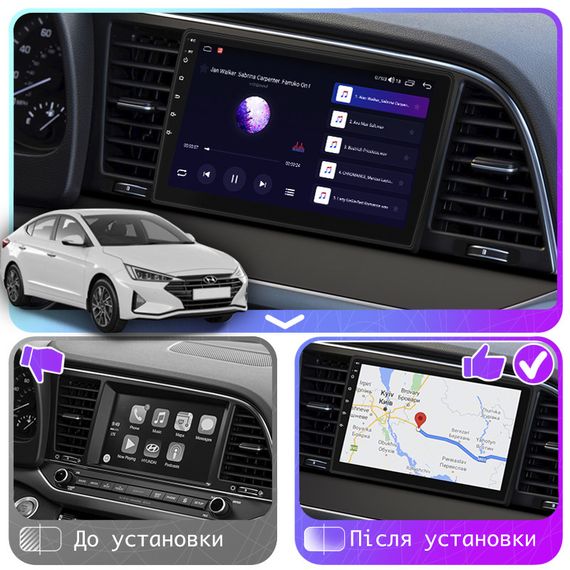 Магнитола Lesko для Hyundai Elantra VI (AD) Рестайлинг 2018-2020 IPS 9" 2/32Gb CarPlay 4G Wi-Fi GPS Prime | Зображення 2