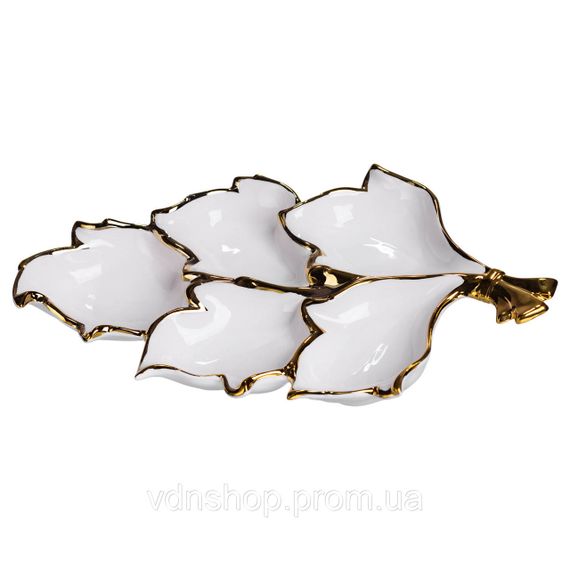 Менажниця порцелянова на 5 секцій для закусок 37.5×22.5×5 (см) тарілка менажниця Білий із золотом ZBSY-15.5