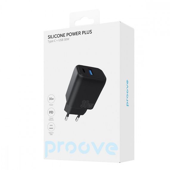 Сетевая зарядка Proove Silicone Power Plus 30W (Type-C+USB), Черный | Зображення 1