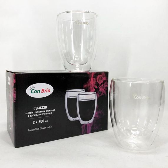 Кружки для кофе двойные Con Brio CB-8330-2 300 мл 2 шт, Двойные стеклянные чайные чашки OG-82 | Зображення 2