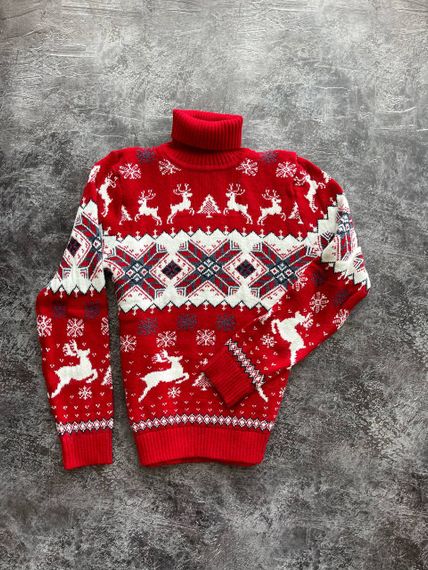 Мужской новогодний свитер с оленями в узорах PA2655 цвет красный, размер XL | Зображення 2