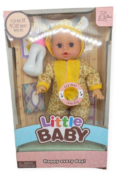 Пупс лялька розмовляє плаче сміється в костюмі жираф 29.5 см Little baby з пляшечкою | Зображення 4