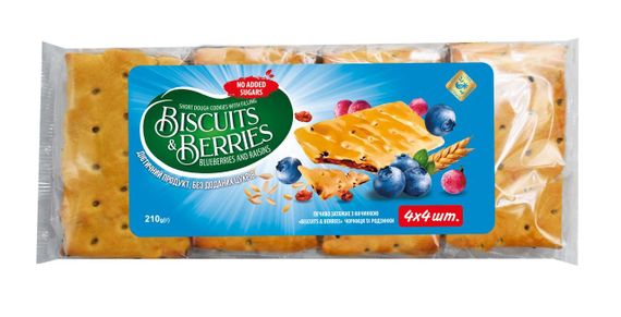 Печиво затяжне з начинкою BISCUITS  BERRIES чорниця та родзинки 210г (214201)