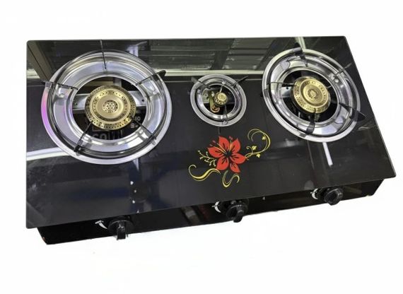 Газова плита Hoffmans HM-9101 на 3 конфорки • Настільна скляна газова варильна панель з автопідпалом і латунними пальниками | Зображення 2