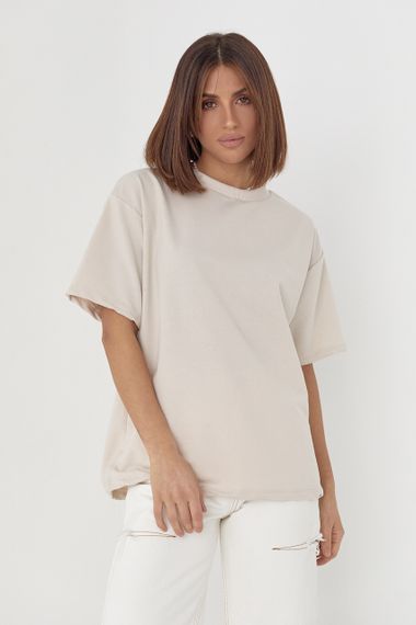 Однотонная женская футболка в стиле oversize - бежевый цвет, M (есть размеры)