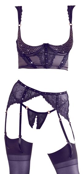Комплект білизни із трьох предметів з мережива та оксамиту Shelf Bra Set 85B/LShelf Bra Set 80B/M | Зображення 5