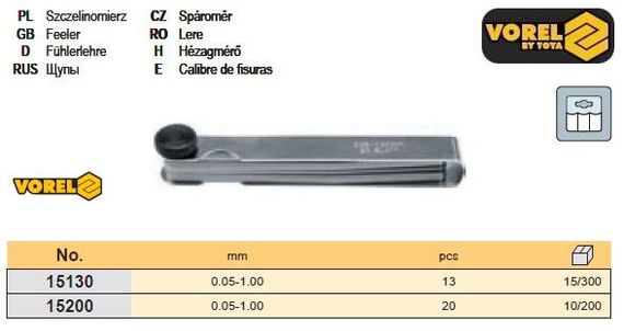 Набір щуп автомобільний Польща 0,05-1,0 мм 20шт VOREL-15200