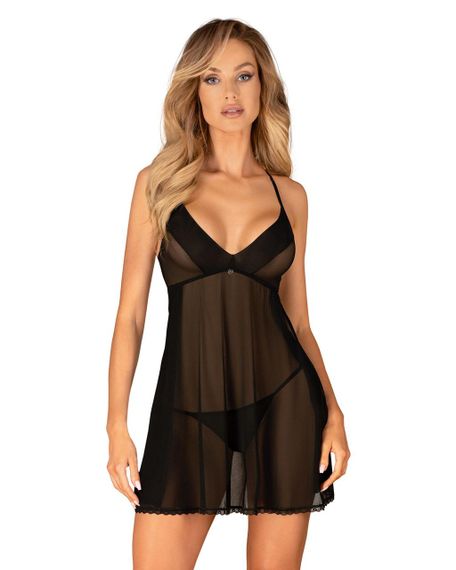 Пеньюар і трусики Obsessive Latinesa babydoll & thong M/L — мереживний комплект білизни, регульовані бретелі | Зображення 1