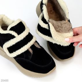 Черные замшевые зимние спортивные ботинки, молния + липучка