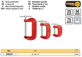 Набір струбцина тип-G 25, 50,75 мм 3 штуки VOREL-38830