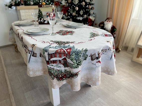 Скатертина гобеленова HOME OVAL Limaso, 137x260, Овальна, Новорічний, З мікрофіброю + срібним люрексом, 40% поліестер, 60% бавовна, Гобелен | Зображення 4