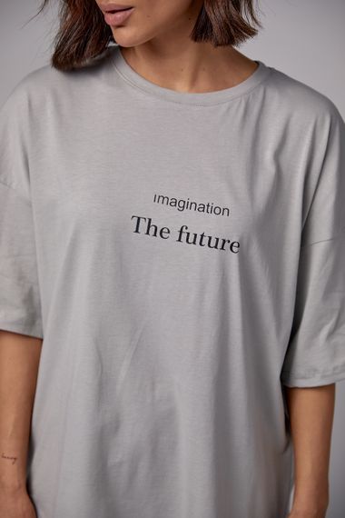 Футболка оверсайз с надписью Imagination the future - серый цвет, M (есть размеры) | Зображення 3