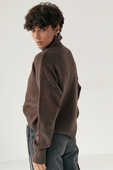 В'язаний теплий базовий гольф - коричневий цвет, ONE SIZE (є розміри) | Зображення 1