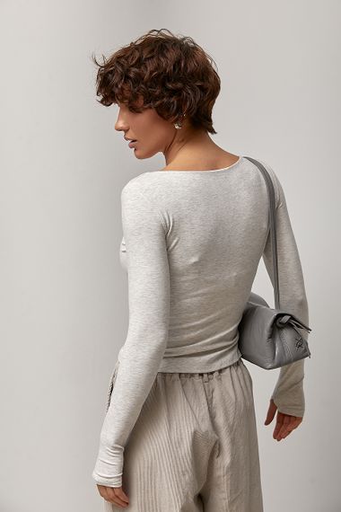 Еластичний базовий приталений лонгслів - світло-сірий цвет, ONE SIZE (є розміри) | Зображення 1