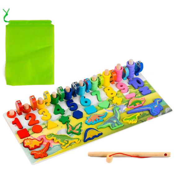 Деревянная игрушка Центр развивающий MD 2758 фигурки, рыбалка, цифры, динозавры | Зображення 5