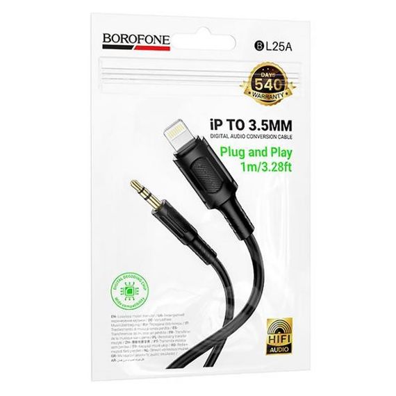 Аудіо кабель Aux Borofone BL25A Nice (Lightning to AUX 3.5mm) (1m) Black | Зображення 2