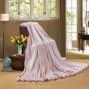 Плед хутряний з помпонами Ніжний Рожевий Love You 200 x 220 см