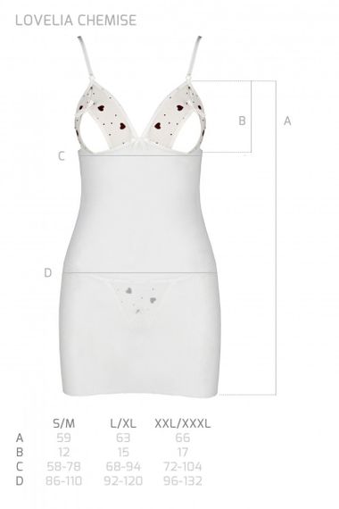 Соблазнительная сорочка с вырезами на груди и трусики с вырезом Passion LOVELIA CHEMISE L/XL Белый | Зображення 6