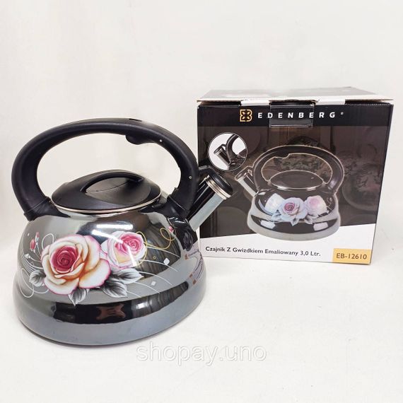 Емальований чайник Edenberg EB-12610 зі свистком та антипригарним покриттям 3л Flowers | Зображення 1