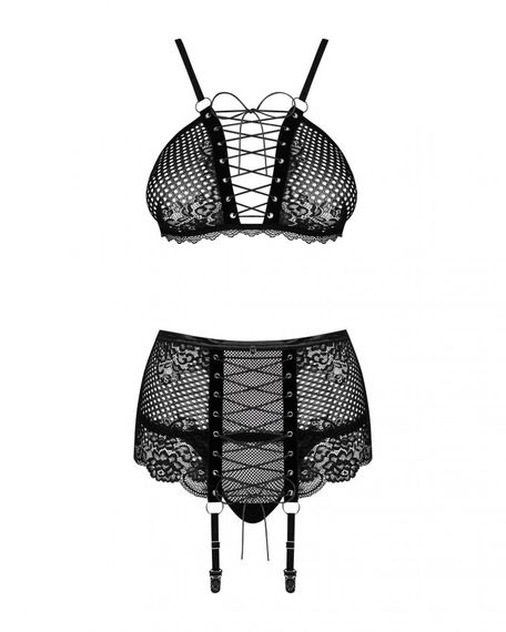 Комплект зі шнурівкою та поясом для панчох Obsessive Basitta, чорний, L/XL | Зображення 6