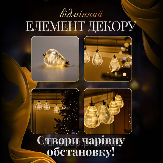 Гірлянда штора з фігурками Повітряна куля 3 метри 6 ламп тепле жовте світло 6L3MBAL | Зображення 3