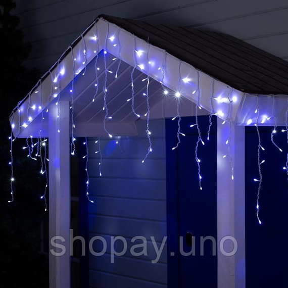 Синій Новорічна святкова гірлянда бахрома 120 Led прозорий провід 3х0.5 м