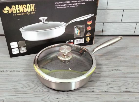 Cковорода глубокая Benson из нержавеющей стали 26 см (BN-587) Антипригарное покрытие | Зображення 1