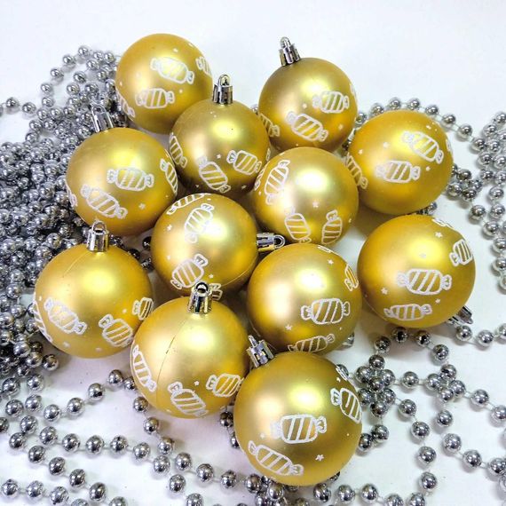 Набір новорічних іграшок  золоті цукерка 12 шт | прикраси ялинкові 6 см | новорічні іграшки на ялинку |