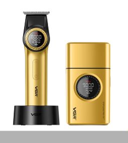 Комплект VGR 2 в 1 V-977&amp;377 GOLD, акумуляторна машинка для стрижки та електробритва, регулювання потужності 7000-9000 RPM, LED display (45986-_2140)