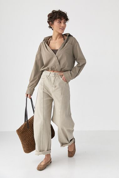 Коротка сорочка у комплекті з майкою в рубчик - кавовий цвет, ONE SIZE (є розміри) | Зображення 2