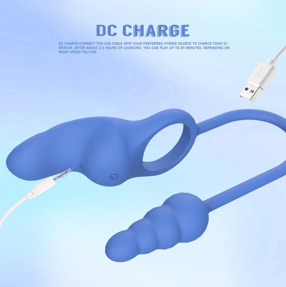 Эрекционное кольцо с анальным плагом Chisa Kissen Dally вибрирующее, синее Sex Aura | Зображення 6