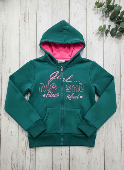 Кофта тепла на флісі на замку блискавці з капюшоном з кишенями на дівчинку для дівчинки дитяча