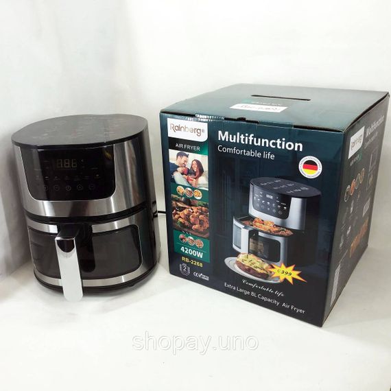 Аерогриль Rainberg RB-2268 4200 Вт аерофритюрниця безолійна без олії з регулюванням температури 8 л | Зображення 1