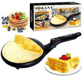 Електрична занурювальна сковорода для млинців з антипригарним покриттям 20 см електромлинниця SOKANY SK 5208 600 Вт Чорна