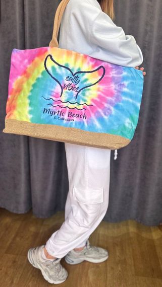 Женская большая пляжная сумка яркая одно отделение на молнии AV609 размер 50/40, разноцветная