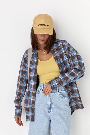 Сорочка в клітинку з подовженою спинкою - блакитний цвет, L (є розміри)