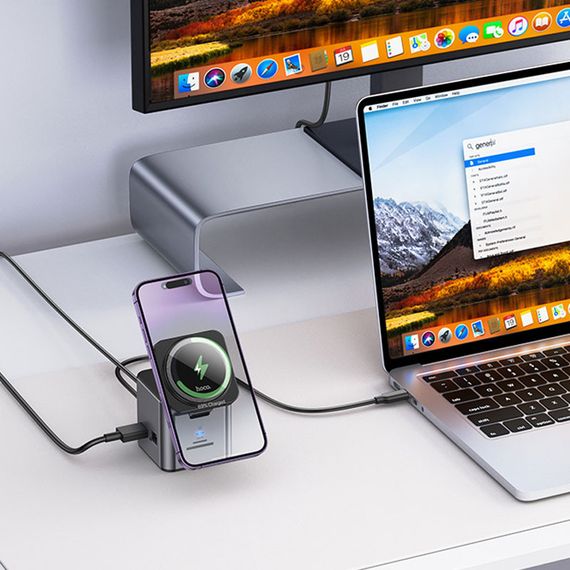 Перехідник HUB Hoco HB49 Effortless 9in1 100W з БЗП Metal gray | Зображення 7