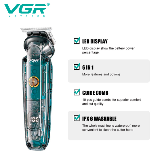 Набір для стрижки VGR 6 в 1 V-102, 14 насадок, LED дисплей | Зображення 1