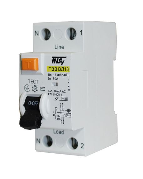 Вимикач диференційний ПЗВ ВД-18 2Р 50А 30мА тип АС електромеханічний Ny95506282 | Зображення 1