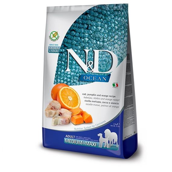 Сухий корм із тріскою для собак середніх та великих порід Farmina N&D Ocean Cod, Pumpkin & Orange Adult Medium & Maxi, 2.5 кг