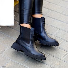 Стильні чорні шкіряні зимові черевики челсі низький хід 38