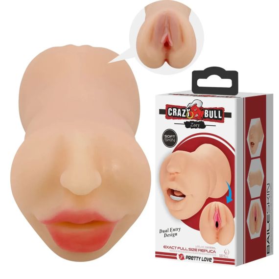 Мастурбатор з двома входами Crazy Bull Zoey Soft Skin рот і вагіна, 17 х 8.2 см sexstyle