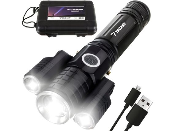 Ліхтарик ліхтар фонарик 2/1 TRIZAND L18369 тактичний +2xXPE 2 БІЧНІ ЛІХТАРІ CREE T6 USB Польща!