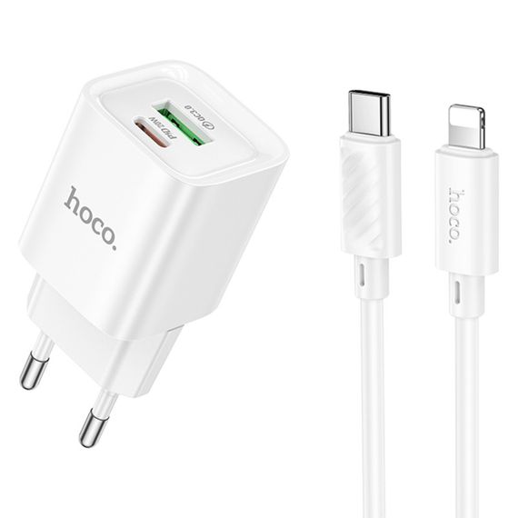 СЗУ Hoco C147A PD20W+QC3.0 (1USB-A/1C) + кабель Type-C to Lightning White