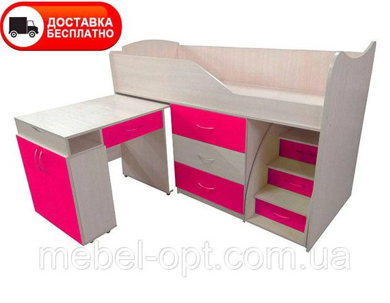 Ліжко-кімната Bed Room-5 колір малина (рожевий), висувні сходи-комод, висувний стіл, вибір кольору фасадів