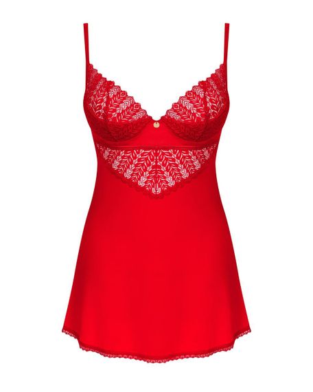 Пеньюар Obsessive Ingridia chemise & thong XL/2XL, червоний, Сорочка, стрінги Sex Aura | Зображення 2